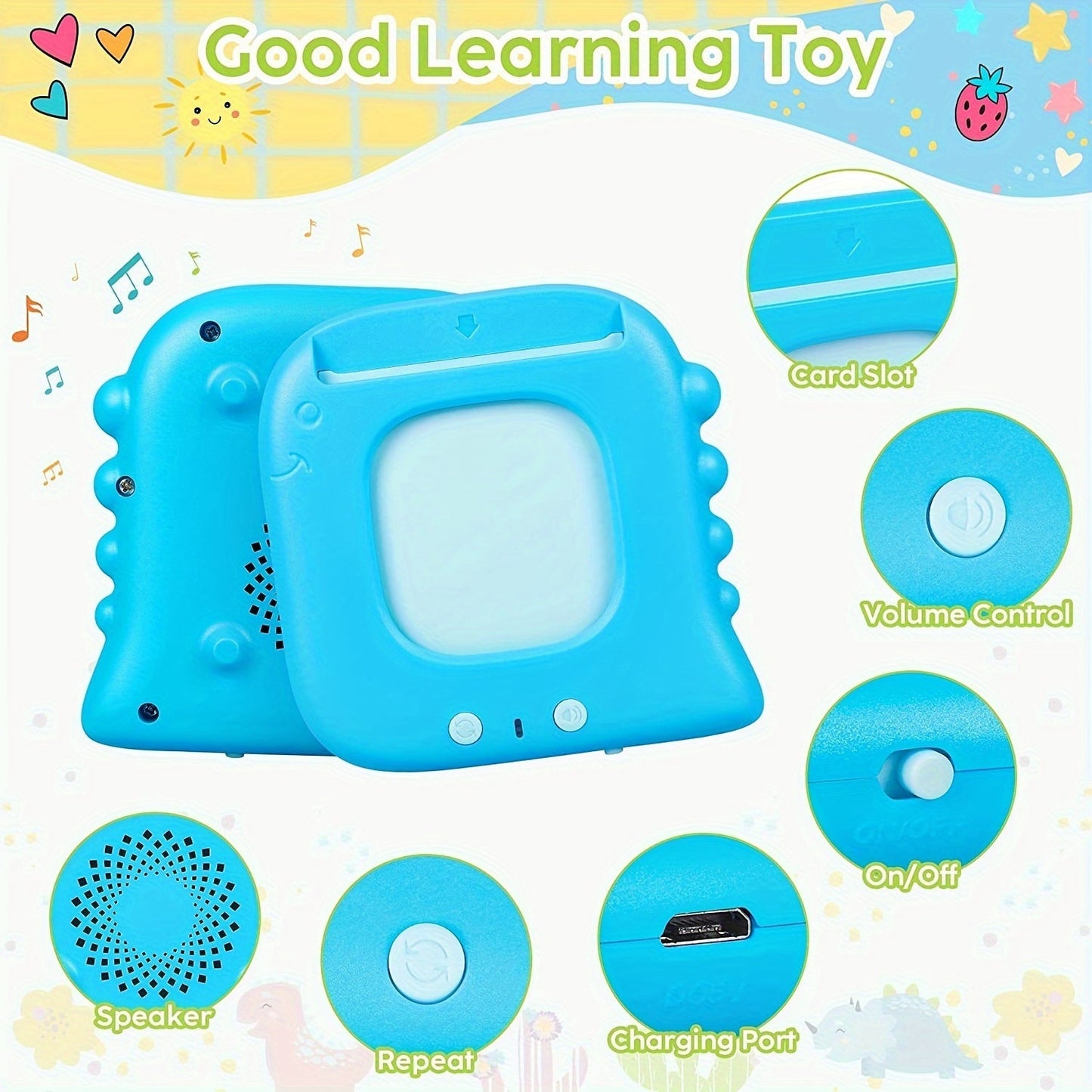 Talking Flash Cards for Preschoolers Ages 3-6 – 224 to 510 Words Language Learning Device, Speech Therapy Sensory Educational Toy for Autism, Boys & Girls, Blue Green Pink