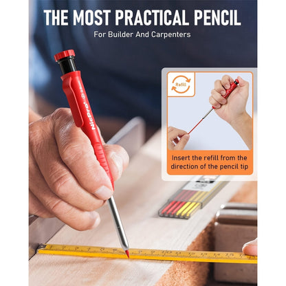 Carpenter Pencil Set with Sharpener & Refills, Heavy Duty Mechanical Woodworking Pencils for Construction, Drafting & Marking, Flat Pencils with Portable Case – 2, 3, 4 or 6 Piece Sets Available