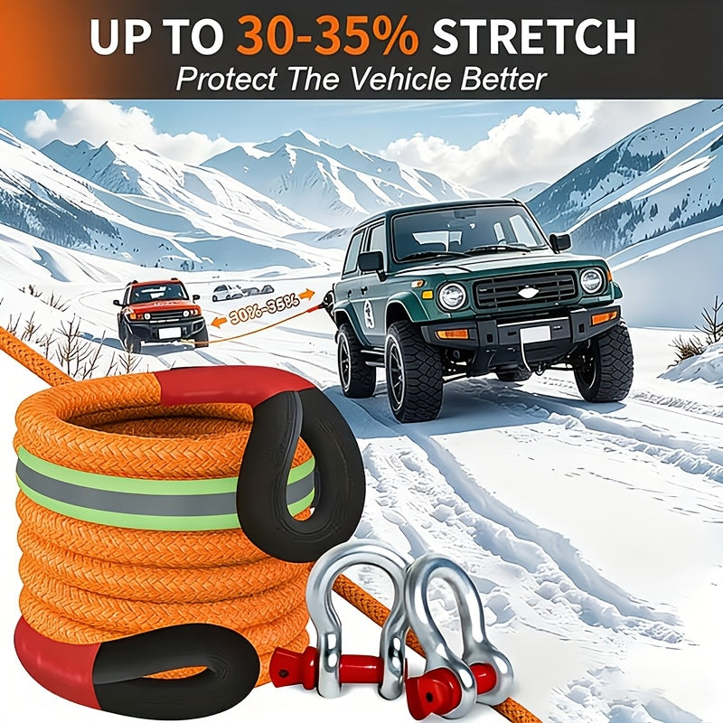 Kinetic Recovery Rope 22 Ton 48501 lbs – Heavy Duty Nylon Tow Rope with Bow Shackles & Storage Bag for Truck SUV UTV ATV Off-Road Emergency Rescue