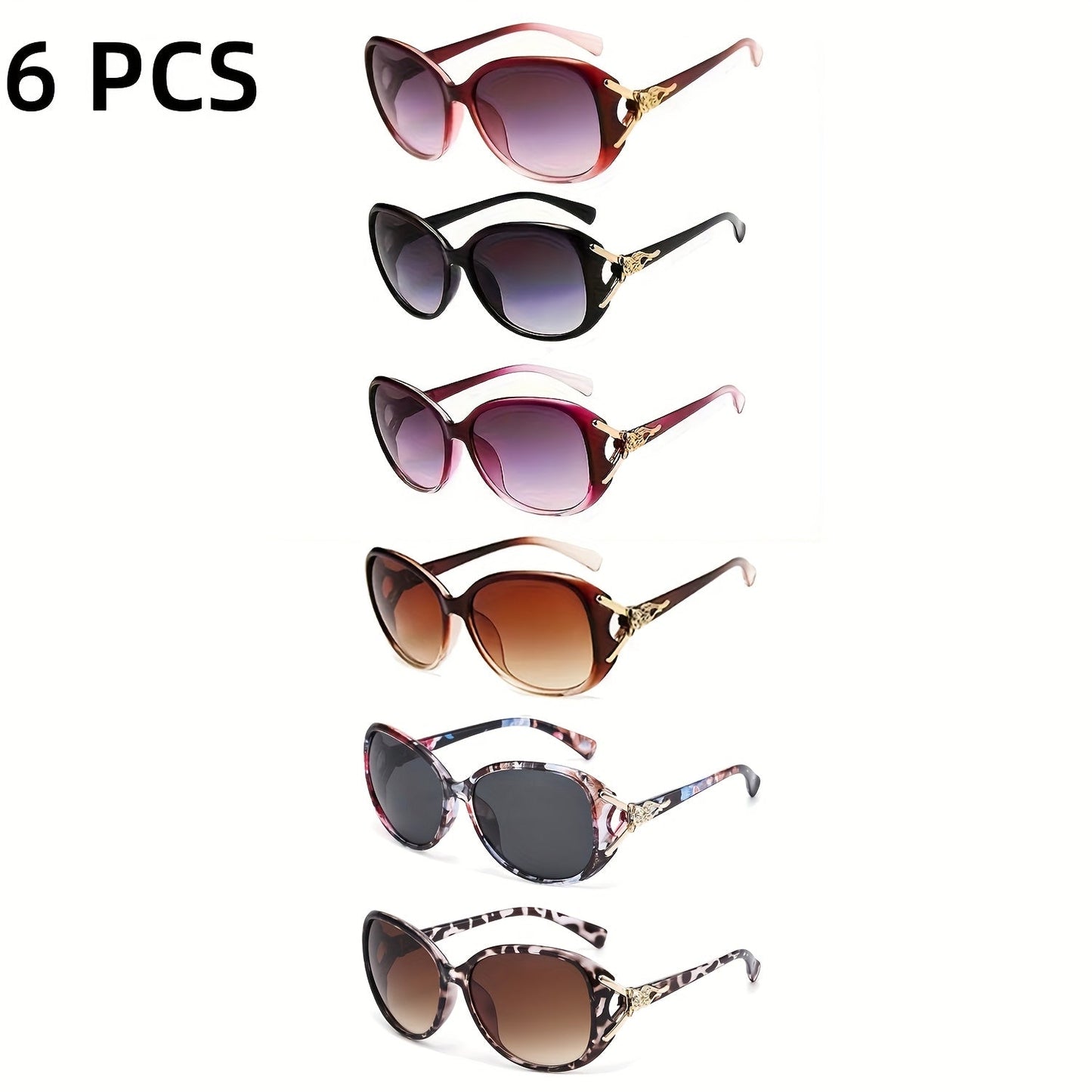 Costume Glasses 6 Pairs for Women - Oversized Blackout Fashion Eyeglasses with Floral & Leopard Pattern, Anti-Glare Lenses, Fun Costume Props for Halloween Christmas Party & Photo Booth