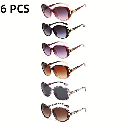 Costume Glasses 6 Pairs for Women - Oversized Blackout Fashion Eyeglasses with Floral & Leopard Pattern, Anti-Glare Lenses, Fun Costume Props for Halloween Christmas Party & Photo Booth