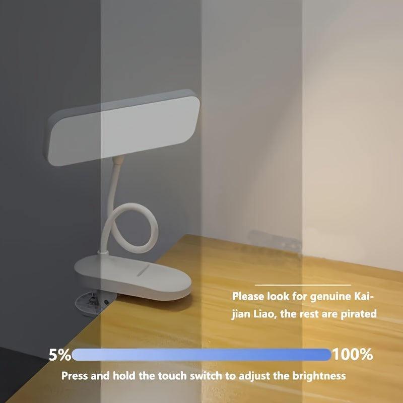 Adjustable LED Gooseneck Desk Lamp – Touch Control, Dimmable, Color Temperature Adjustment, USB & 18650 Rechargeable Battery Powered, Sunshade Indoor Task Light, White
