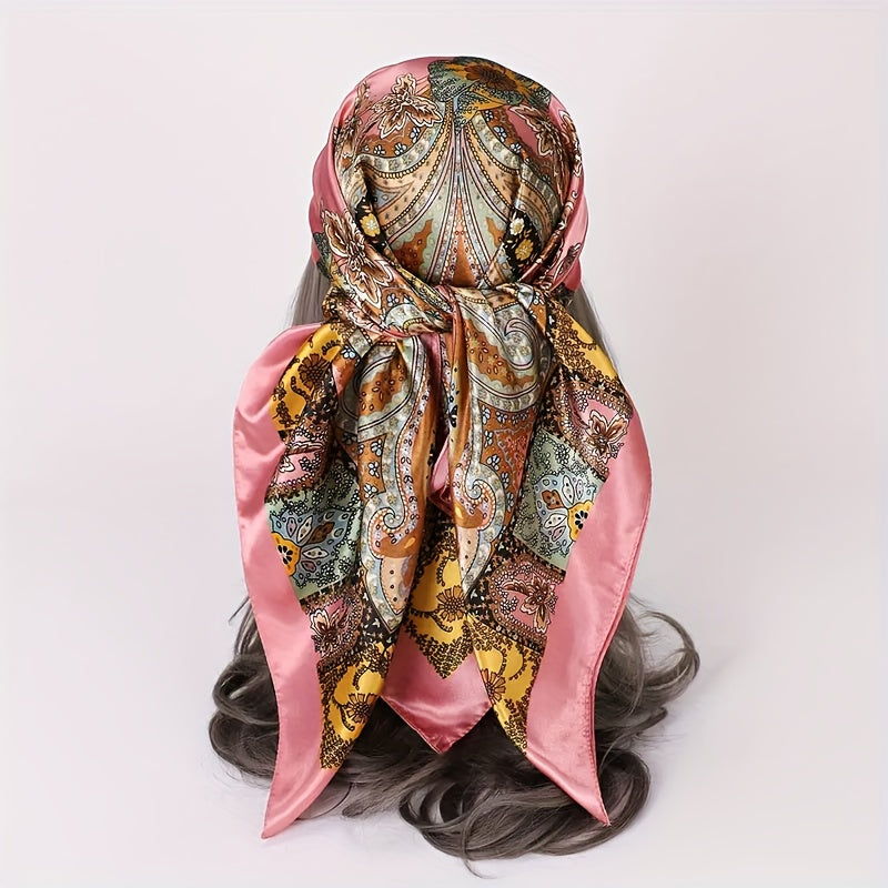 6pcs Vintage Satin Square Scarves for Women – Elegant Polyester Paisley & Floral Headwrap Bandana Set in 6 Designs & Assorted Colors, Perfect for Formal Casual Events Hair Accessories Gift