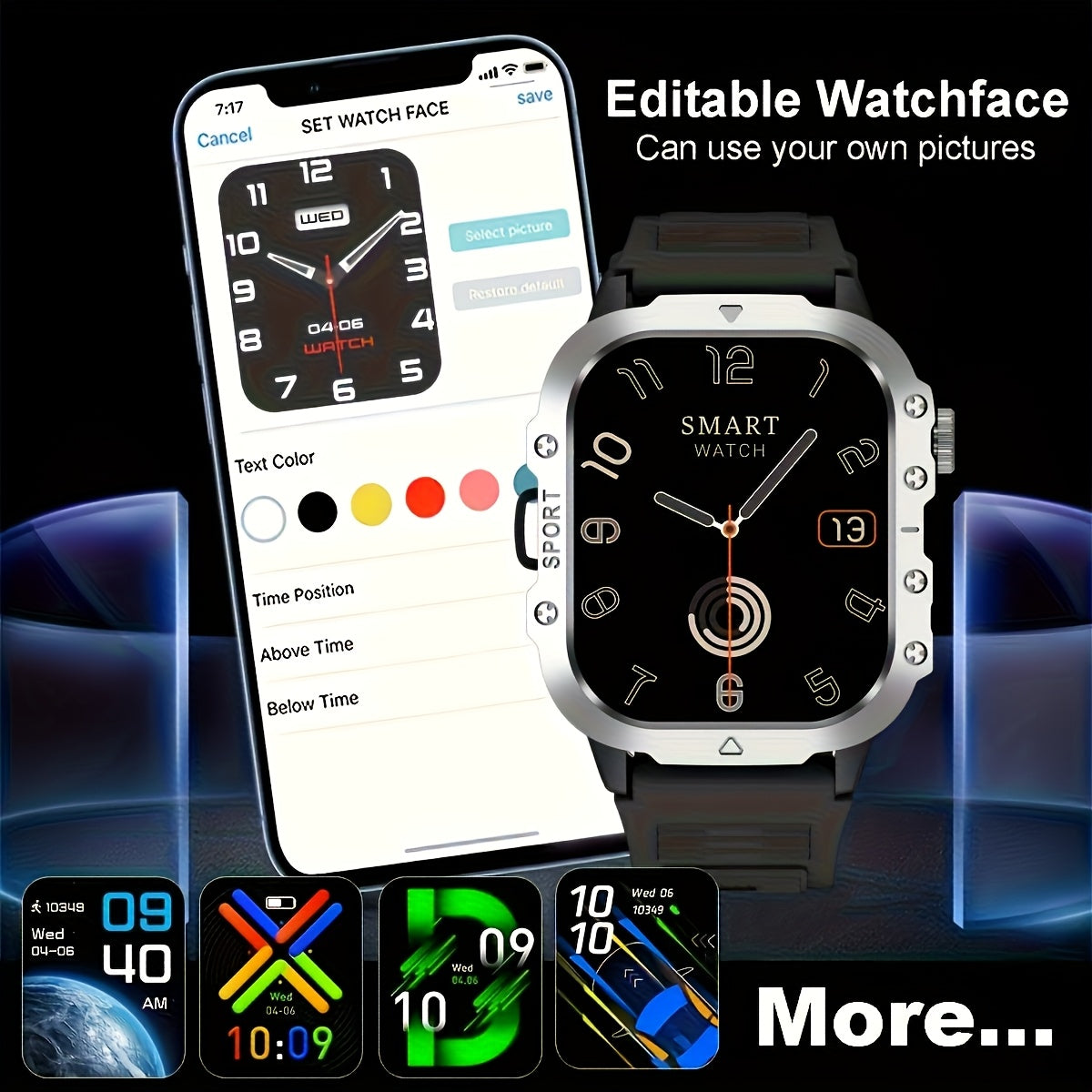 Outdoor Smart Watch with Built-In LED Flashlight, 2.01" Large HD Screen Rugged Fitness Tracker with Sports Modes & Message Reminders for Android & iPhone