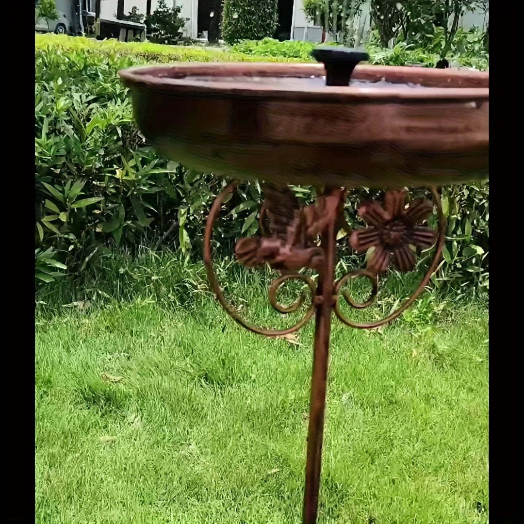 Metal Outdoor Bird Bath and Feeder Set Sunflower Design 5-Claw Stake Base Weather-Resistant Garden Decor for Backyard Courtyard Terrace Patio