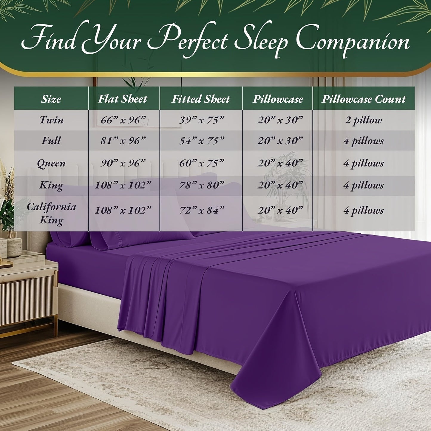 Cooling Bamboo Bed Sheets Set 6-Piece Ultra Soft 17 Inch Deep Pocket Double Stitching Cooling Fiber for Hot Sleepers – Twin Full Queen King in 16 Colors