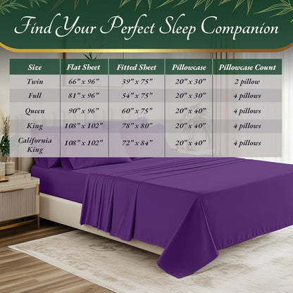 Cooling Bamboo Bed Sheets Set 6-Piece Ultra Soft 17 Inch Deep Pocket Double Stitching Cooling Fiber for Hot Sleepers – Twin Full Queen King in 16 Colors