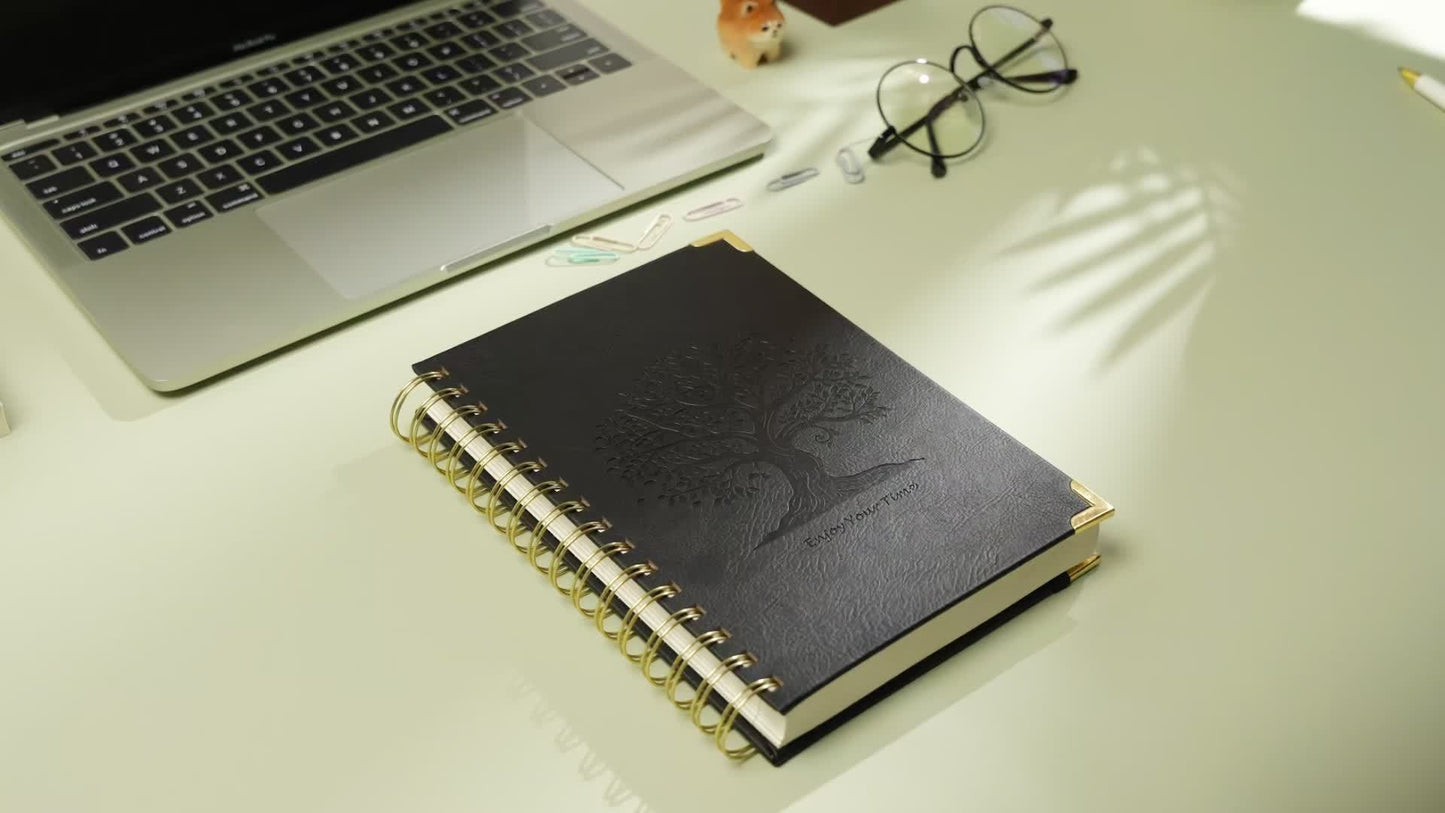 A5 Spiral Notebook Hardcover 300 Pages – Thick 100GSM No Bleed-Through Paper, Leather Cover Journal for College, Work & Writing – For Men & Women (Pink, Black, Green, Purple)