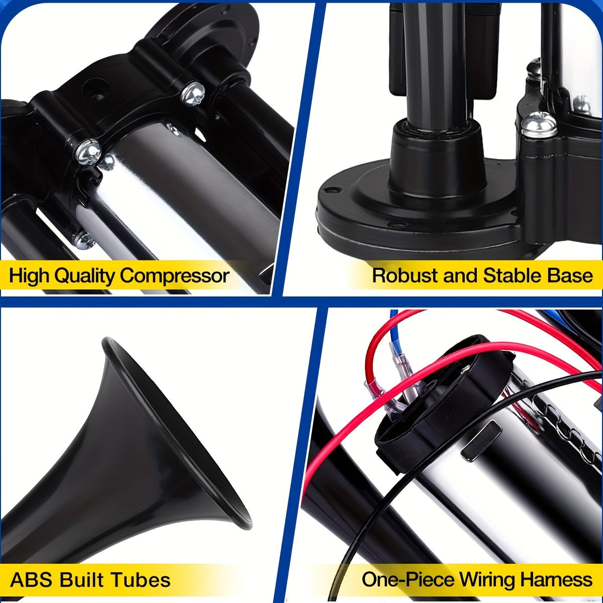 Super Loud 12V 24V Dual Air Horn Kit with Air Compressor 105-137dB Universal Truck Train Car SUV Motorcycle Boat Pickup Aluminum Alloy Electric Horn