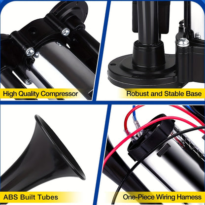 Super Loud 12V 24V Dual Air Horn Kit with Air Compressor 105-137dB Universal Truck Train Car SUV Motorcycle Boat Pickup Aluminum Alloy Electric Horn
