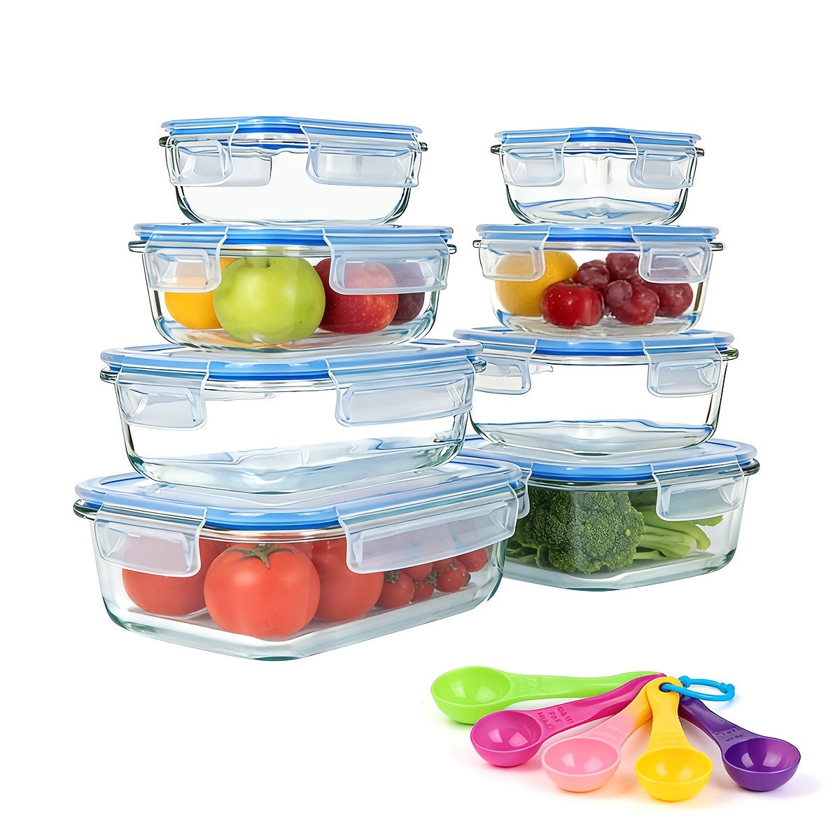 Glass Food Storage Containers with Lids 16-Piece Set (8 Containers + 8 Lids), Airtight Meal Prep Containers Microwave Oven Freezer Safe, Lunch Boxes for Salads Fruits Vegetables Sandwiches Leftovers