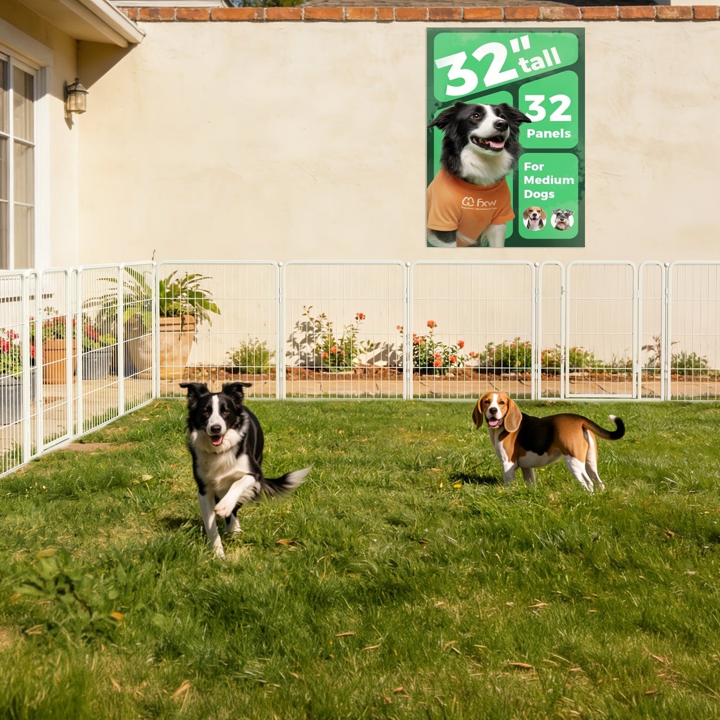 FXW Dog Playpen Heavy Duty Metal Pet Fence with Gate – 8/16/24/32/48 Panels, 24/32/40 Inch Height, Indoor & Outdoor Exercise Pen for Large Medium Small Dogs, Portable Yard Garden RV Camping Enclosure