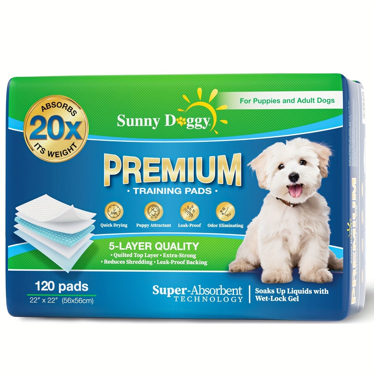 Disposable Dog Pee Pads Large – Upgraded Odor Control & Leak-Proof Puppy Training Pads, Super Absorbent Potty Pads for Housebreaking, 120 Count 22"x22" / 50 Count 30"x36" / 40 Count 36"x36"