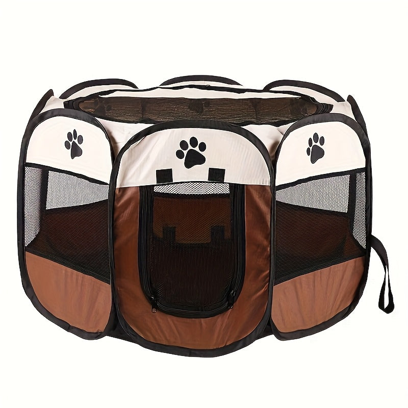 Foldable Octagonal Pet Playpen Tent for Dogs and Cats - Oxford Fabric No Assembly Required, Indoor Outdoor Pet Enclosure Kennel Maternity Room, Available in M L XL, Blue & Beige