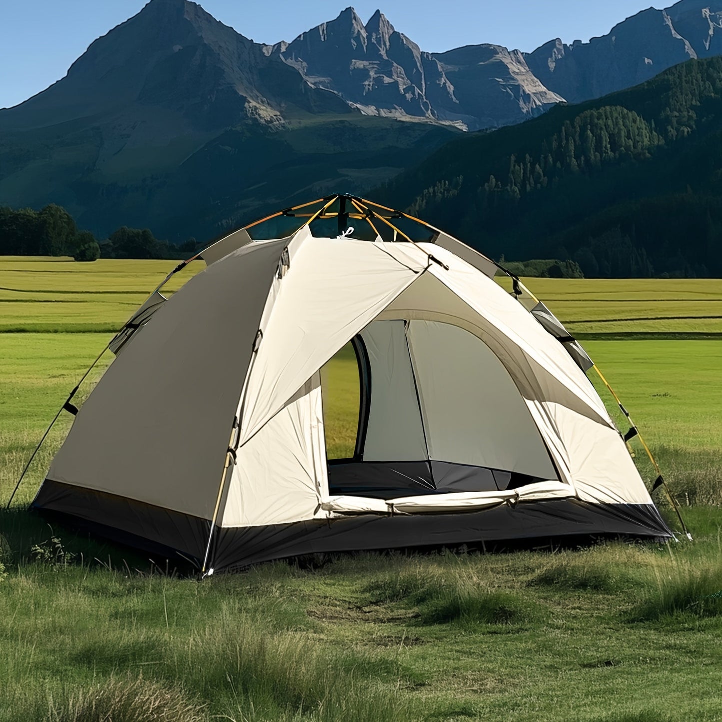 Pop Up Camping Tent Automatic Instant Setup, Waterproof Windproof UV Protection, 4-6 Person Family Tent with Double Door & Windows, Portable Foldable Design for Camping, Hiking, Beach & Outdoor Vacations