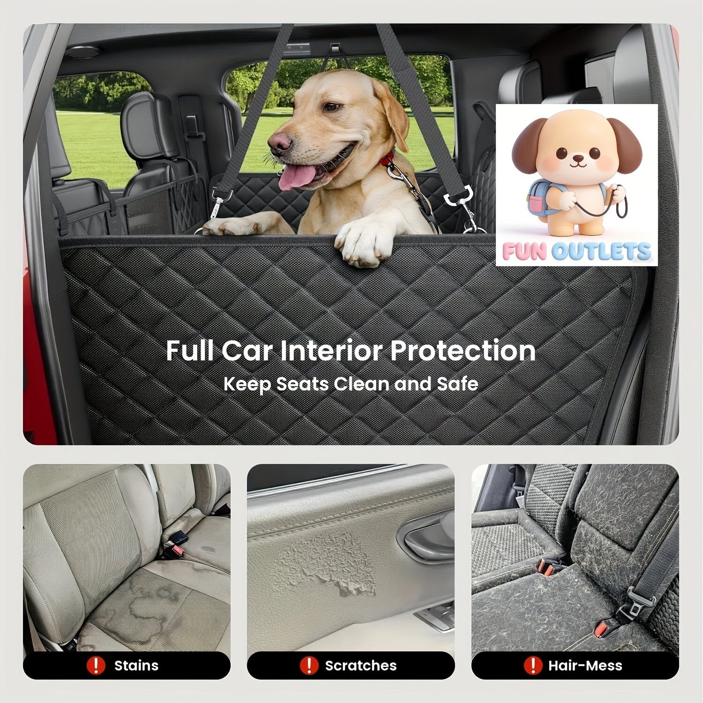 Dog Backseat Expander with Hard Bottom – 400 lb Capacity 100% Nylon Dog Car Seat Cover & Pet Hammock for SUV, Truck & Car, Large Space Non-Slip Waterproof Dog Travel Seat Protector
