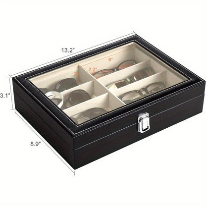 8-Slot PU Leather Eyeglasses Storage Case – Large Capacity Glasses Organizer Box for Sunglasses Reading Glasses, Luxury Household Collection Display Case in Black White Green