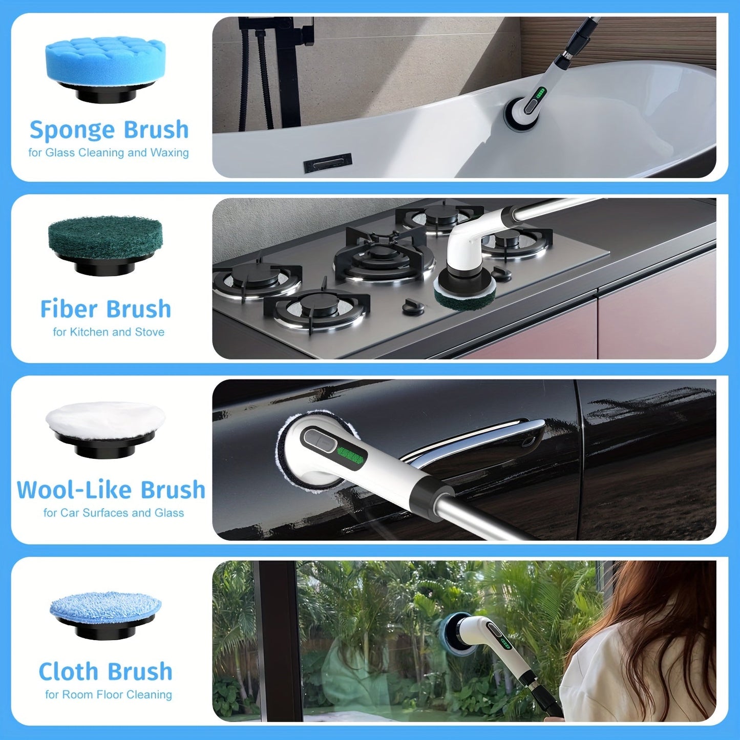 Electric Spin Scrubber with 7 Replaceable Brush Heads – Cordless, Dual Adjustable Speeds, Adjustable Detachable Handle, for Bathroom, Tub, Tile & Floor Cleaning