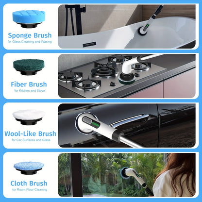 Electric Spin Scrubber with 7 Replaceable Brush Heads – Cordless, Dual Adjustable Speeds, Adjustable Detachable Handle, for Bathroom, Tub, Tile & Floor Cleaning