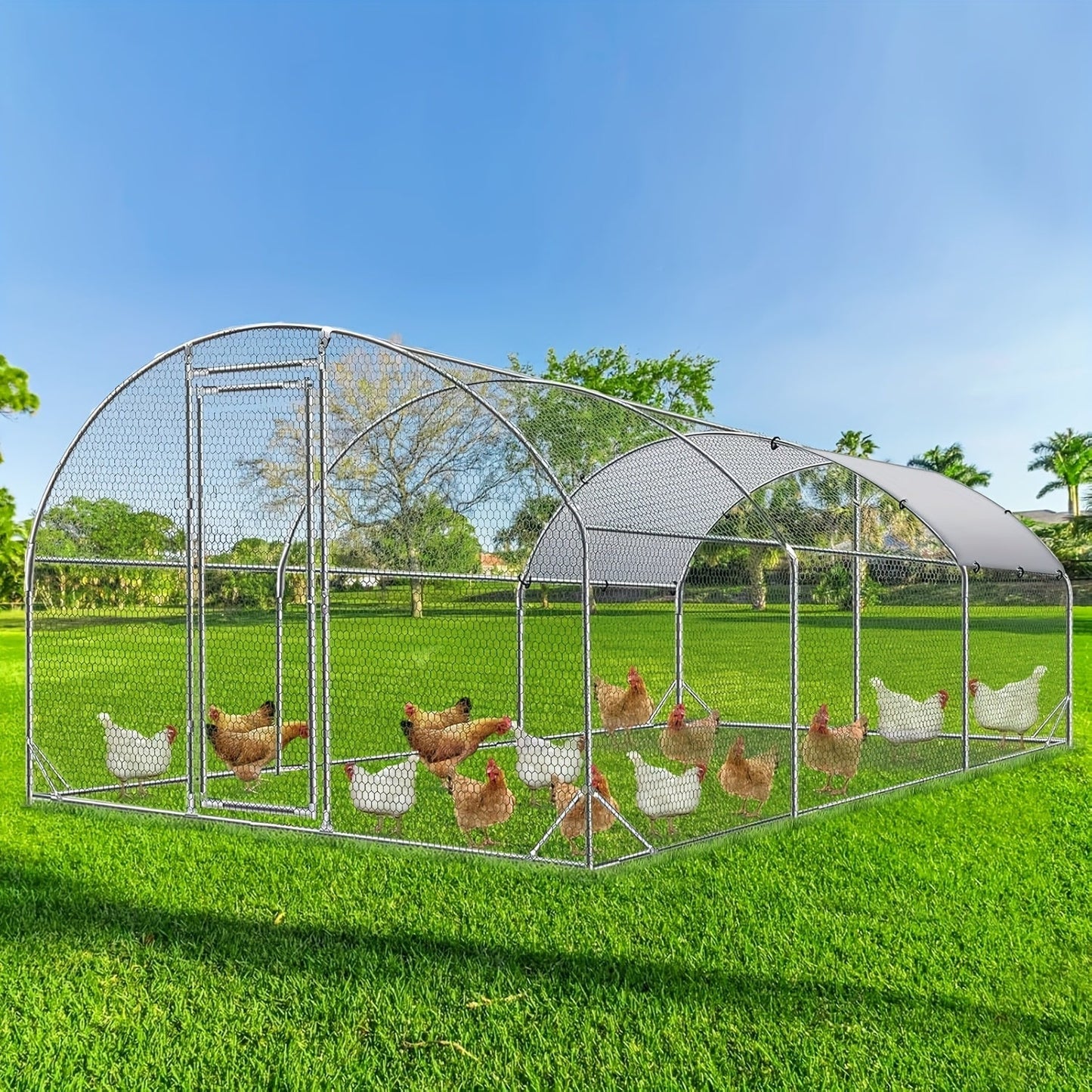 Large Walk-In Metal Chicken Coop Outdoor Hen House with Anti-UV Cover Aluminum Poultry Cage for Backyard Garden – Multiple Roof Styles