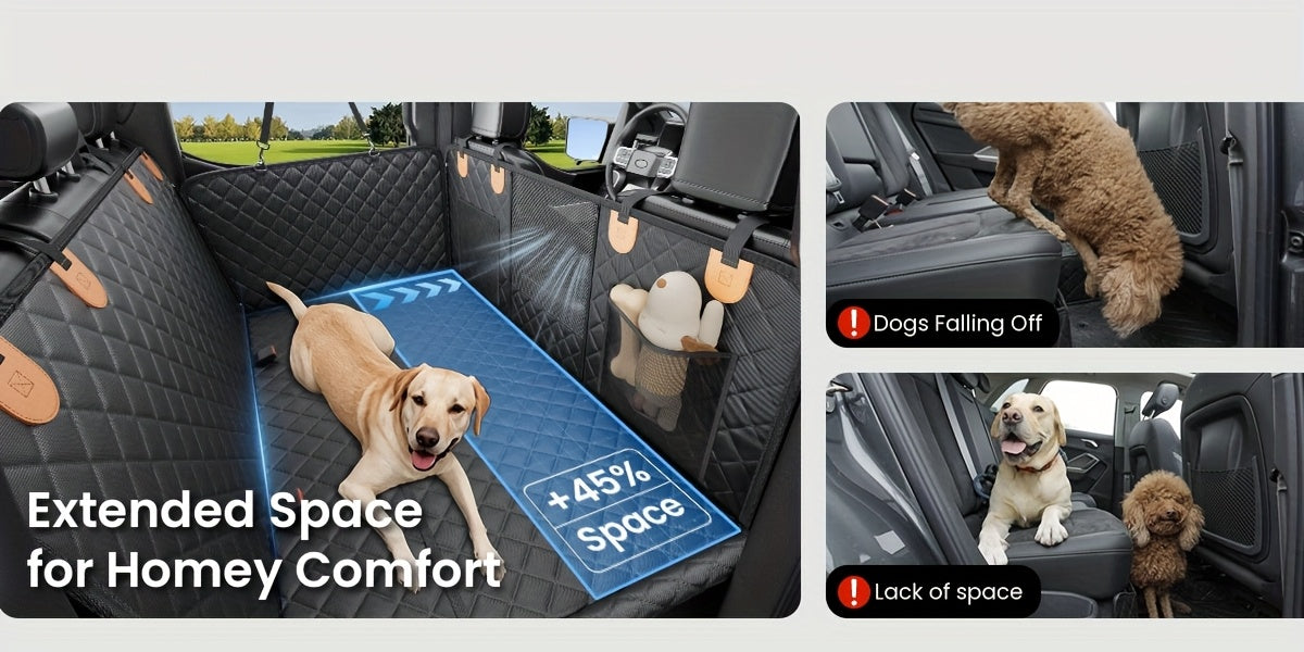 Dog Backseat Expander with Hard Bottom – 400 lb Capacity 100% Nylon Dog Car Seat Cover & Pet Hammock for SUV, Truck & Car, Large Space Non-Slip Waterproof Dog Travel Seat Protector