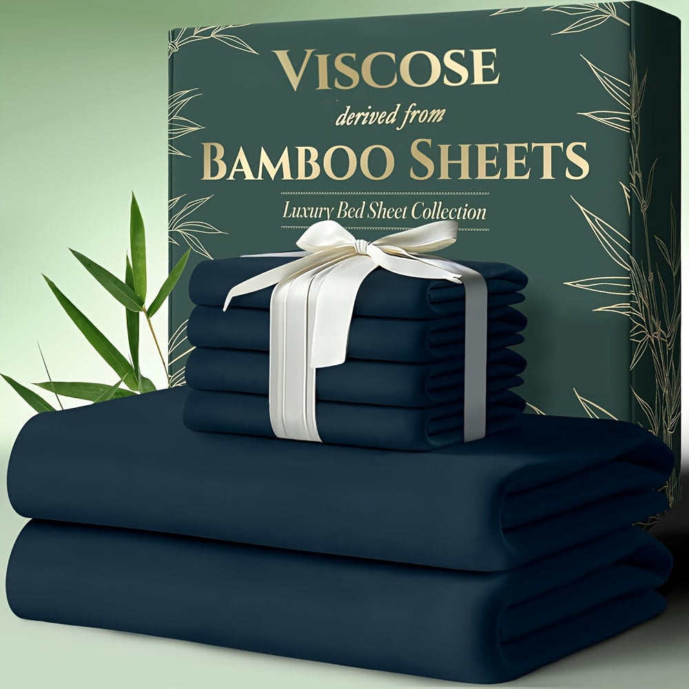 Cooling Bamboo Bed Sheets Set 6-Piece Ultra Soft 17 Inch Deep Pocket Double Stitching Cooling Fiber for Hot Sleepers – Twin Full Queen King in 16 Colors