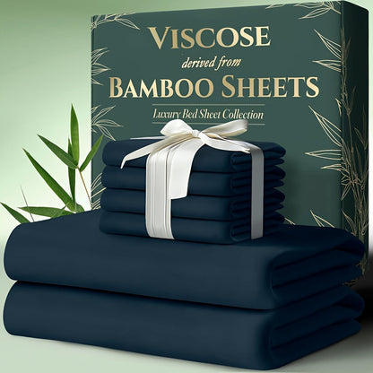 Cooling Bamboo Bed Sheets Set 6-Piece Ultra Soft 17 Inch Deep Pocket Double Stitching Cooling Fiber for Hot Sleepers – Twin Full Queen King in 16 Colors