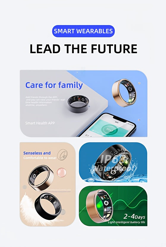 Smart Ring Fitness Tracker for Women Men – Steps Calories HRV Heart Rate Stress Body Temp Monitor 100+ Sports Modes IP68 Waterproof iPhone Android Compatible
