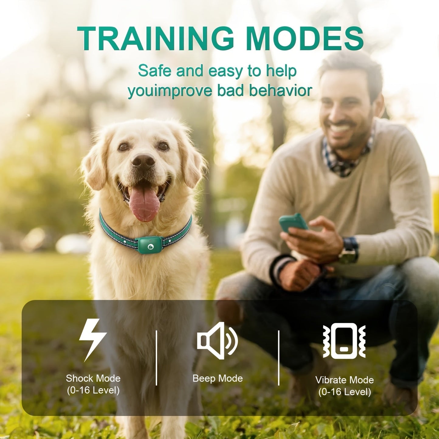 Dog Training Collar with Remote 3 Training Modes Beep Vibration Shock E-Collar for Medium Large Dogs Smart Icon Remote Receiver Function
