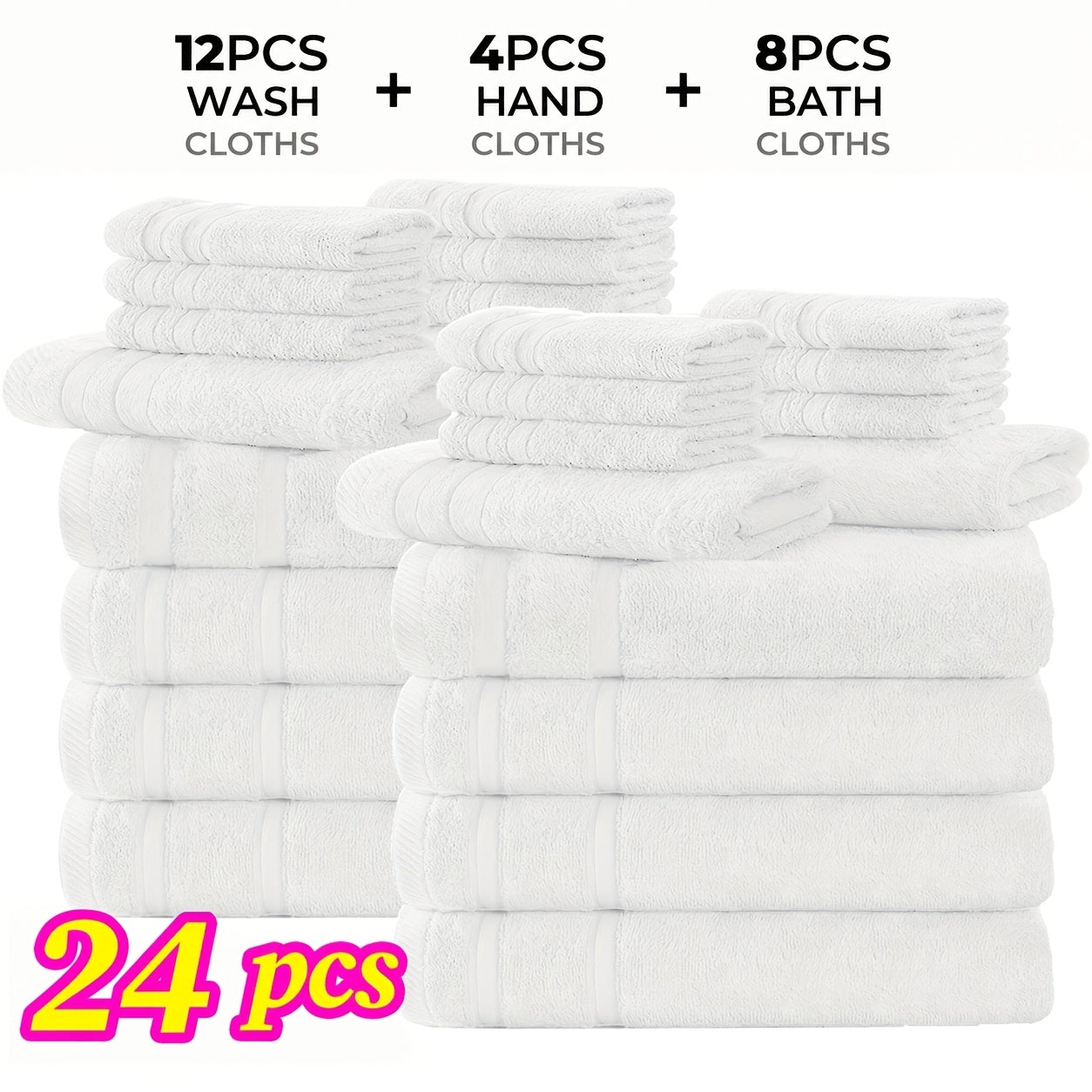 Cotton Bath Cloths Set 12 or 24 Piece – Hotel Quality Highly Absorbent Quick-Dry Washcloths for Bathroom Spa Gym Home Dark Gray Blue White Purple Orange