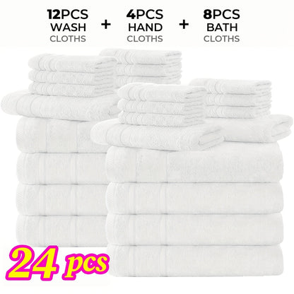 Cotton Bath Cloths Set 12 or 24 Piece – Hotel Quality Highly Absorbent Quick-Dry Washcloths for Bathroom Spa Gym Home Dark Gray Blue White Purple Orange
