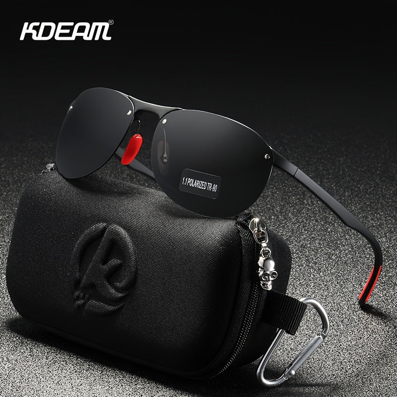 KDEAM Photochromic Polarized Sunglasses for Men & Women – Frameless Oval TR90 Lightweight Frame, Auto-Darkening TAC Lens, UV400 Protection, Mirrored Finish, Includes Hard Case & Cloth