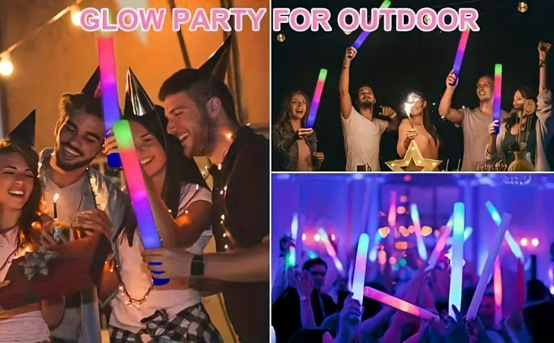 LED Foam Light Sticks Bulk Pack 28 48 or 100 Pieces – 3-Mode Color Changing Flashing Glow Sticks for Parties Weddings Concerts Birthdays Halloween Christmas Camping and Cheering Events