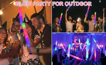 LED Foam Light Sticks Bulk Pack 28 48 or 100 Pieces – 3-Mode Color Changing Flashing Glow Sticks for Parties Weddings Concerts Birthdays Halloween Christmas Camping and Cheering Events
