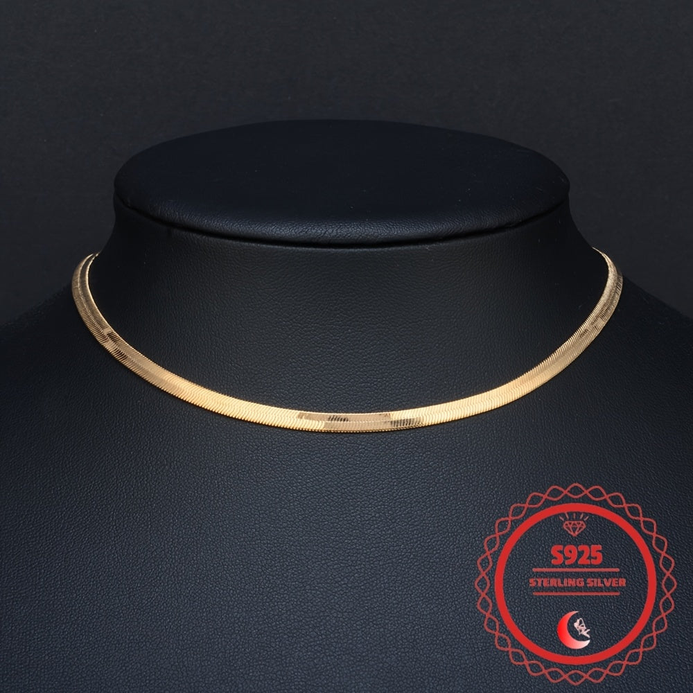 8mm Wide Herringbone Chain Necklace 24K Gold Plated 925 Sterling Silver Bold Flat Snake Chain for Women Men 18-24 Inch Italian Design Statement Jewelry