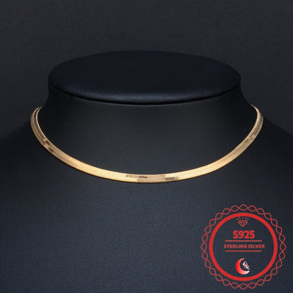 8mm Wide Herringbone Chain Necklace 24K Gold Plated 925 Sterling Silver Bold Flat Snake Chain for Women Men 18-24 Inch Italian Design Statement Jewelry