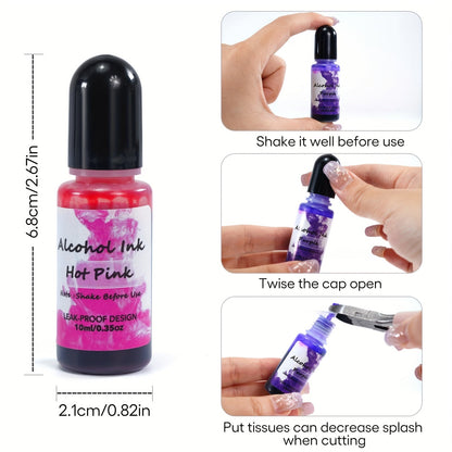 Alcohol Ink Set 24 Colors 10ml – High-Concentration Resin Dye for Epoxy Resin Art, Tumblers, Coasters, Fluid Painting & Crafts, Fast-Drying Acid-Free Pigment