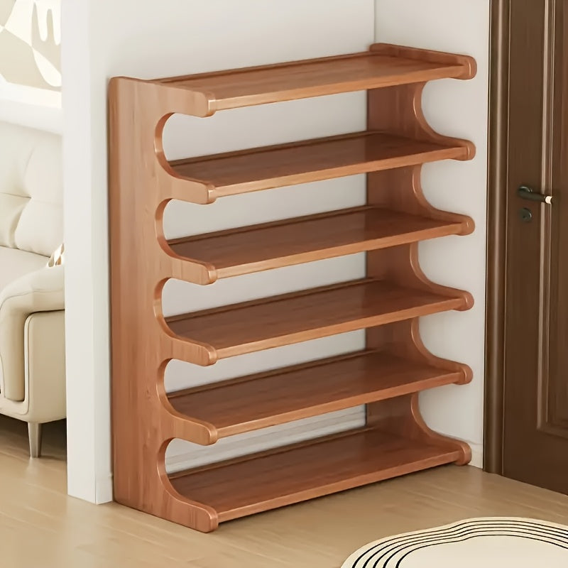 Shoe Rack 3/5/6 Tier Wood Grain Cube Organizer | Multi-Layer Space-Saving Shoe Storage Shelf | Easy No-Tool Assembly | Self-Standing Shoe Tower for Entryway Closet Dorm Bedroom | Brown
