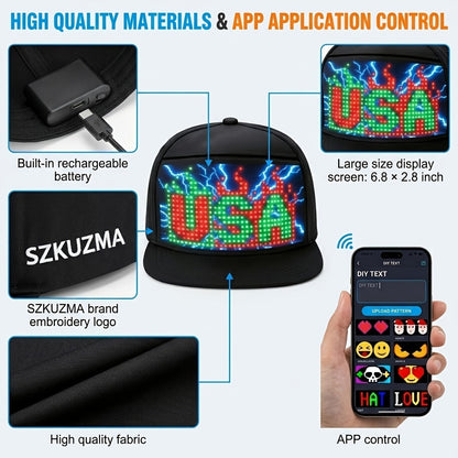 Programmable LED Hat APP Controlled Scrolling Text Animation Light Up Cap Unisex Adjustable Smart LED Baseball Cap for Party Wedding Valentine's Day Carnival Festival Men Women