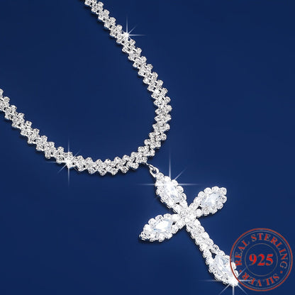 925 Sterling Silver Cross Pendant Necklace – Cubic Zirconia Crystal Sparkle, Luxury Elegant Design, Perfect Gift for Women & Men for Birthday, Christmas & Religious Occasions