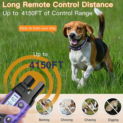 Dog Training Collar with Remote – 4150ft Range, Shock Vibration & Beep Modes, Rechargeable E-Collar for Small to Large Dogs 5-150lbs, 1 Dog & 2 Dog Options, Purple