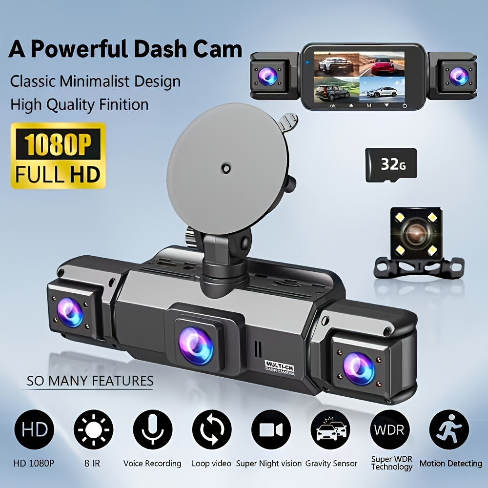 360° Dash Cam 3/4 Channel 1080P HD with Night Vision WDR G-Sensor Loop Recording 24/7 Parking Monitor WiFi, Multi-Lens Car Camera System for Full Coverage Zero Blind Spots