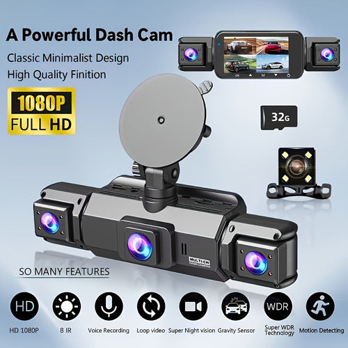 360° Dash Cam 3/4 Channel 1080P HD with Night Vision WDR G-Sensor Loop Recording 24/7 Parking Monitor WiFi, Multi-Lens Car Camera System for Full Coverage Zero Blind Spots