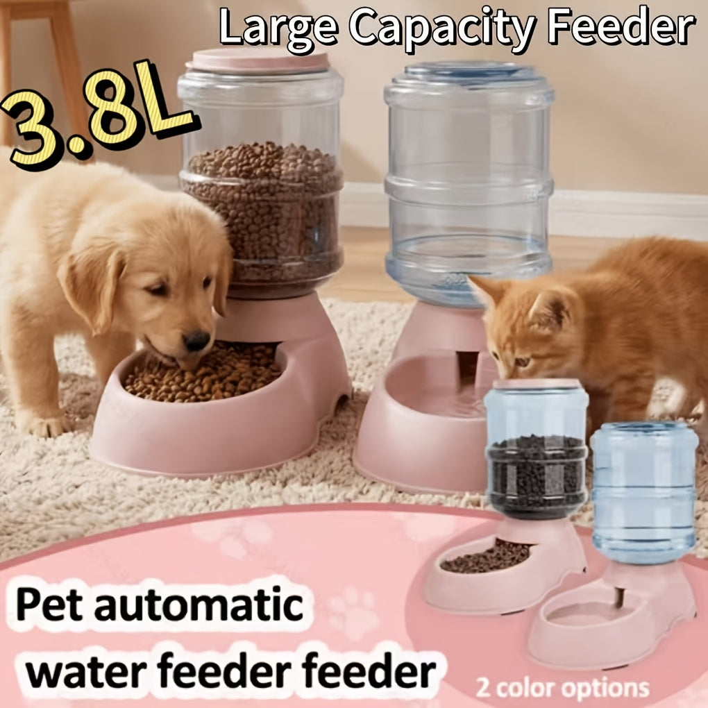 Automatic Gravity Dog Feeder and Water Dispenser 1 Gallon 3.8L - No Batteries Required, Durable PP Material, Suitable for Cats and Dogs Small Medium Pets, Hands-Free Gravity Feeding Station, Perfect Gift