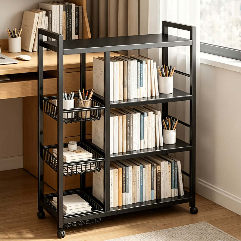 Rolling Metal Storage Cart with Wire Baskets & Wheels – Adjustable 3 or 4 Tier Movable Shelf Rack for Kitchen, Office, Garage & Pantry Organization, Sturdy Metal Organizer Cart with Locking Casters