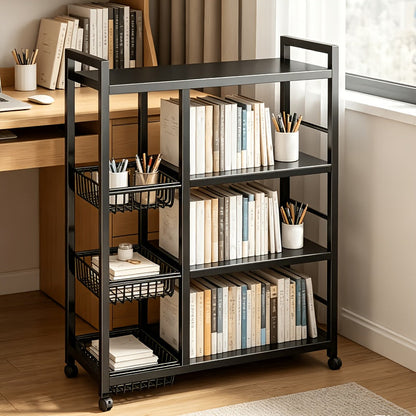 Rolling Metal Storage Cart with Wire Baskets & Wheels – Adjustable 3 or 4 Tier Movable Shelf Rack for Kitchen, Office, Garage & Pantry Organization, Sturdy Metal Organizer Cart with Locking Casters
