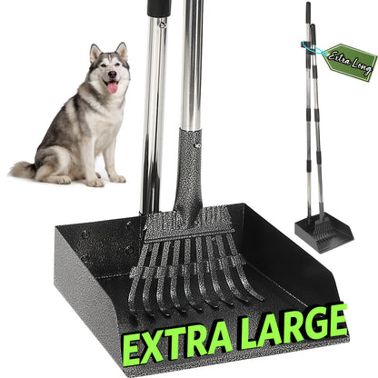 Heavy-Duty Dog Pooper Scooper with 48" Extended Handle – Stainless Steel Swivel Tray, Rake & Spade Set for Grass, Dirt & Gravel, No-Bend Pet Waste Removal for All Dog Sizes (2/3 Piece Set)
