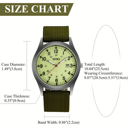 Men's Minimalist Nylon Strap Quartz Watch - Casual Analog Wristwatch with Luminous Dial, 24-Hour Calendar & Stainless Steel Case, Everyday Sport Field Watch for Men, Great Gift