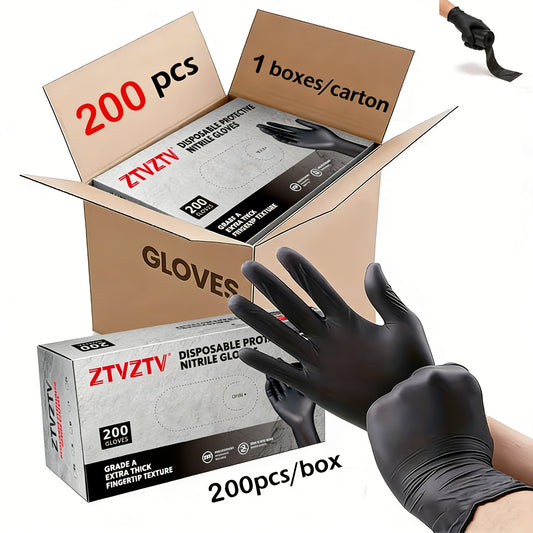 Black Nitrile Disposable Gloves 200 Pack Latex-Free Chemical Resistant High-Density Flexible Fit Industrial Grade for Cleaning Tattooing Painting Car Washing – S M L XL