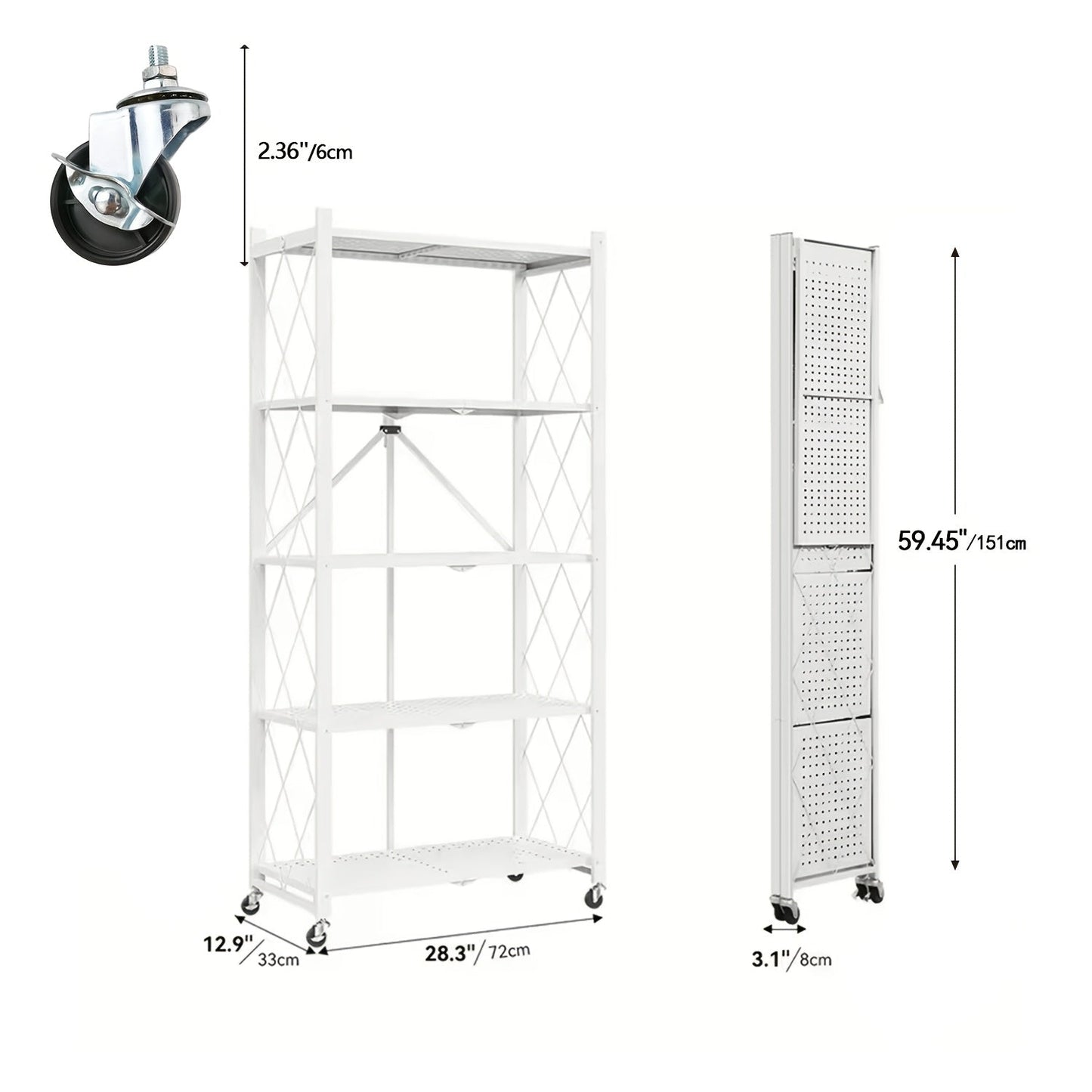 Heavy Duty Folding Storage Rack with Wheels – 3/4/5-Tier Portable Floor-Standing Shelf, No Assembly Required, for Home, Office, Bedroom & Dorm, 4 Colors Available